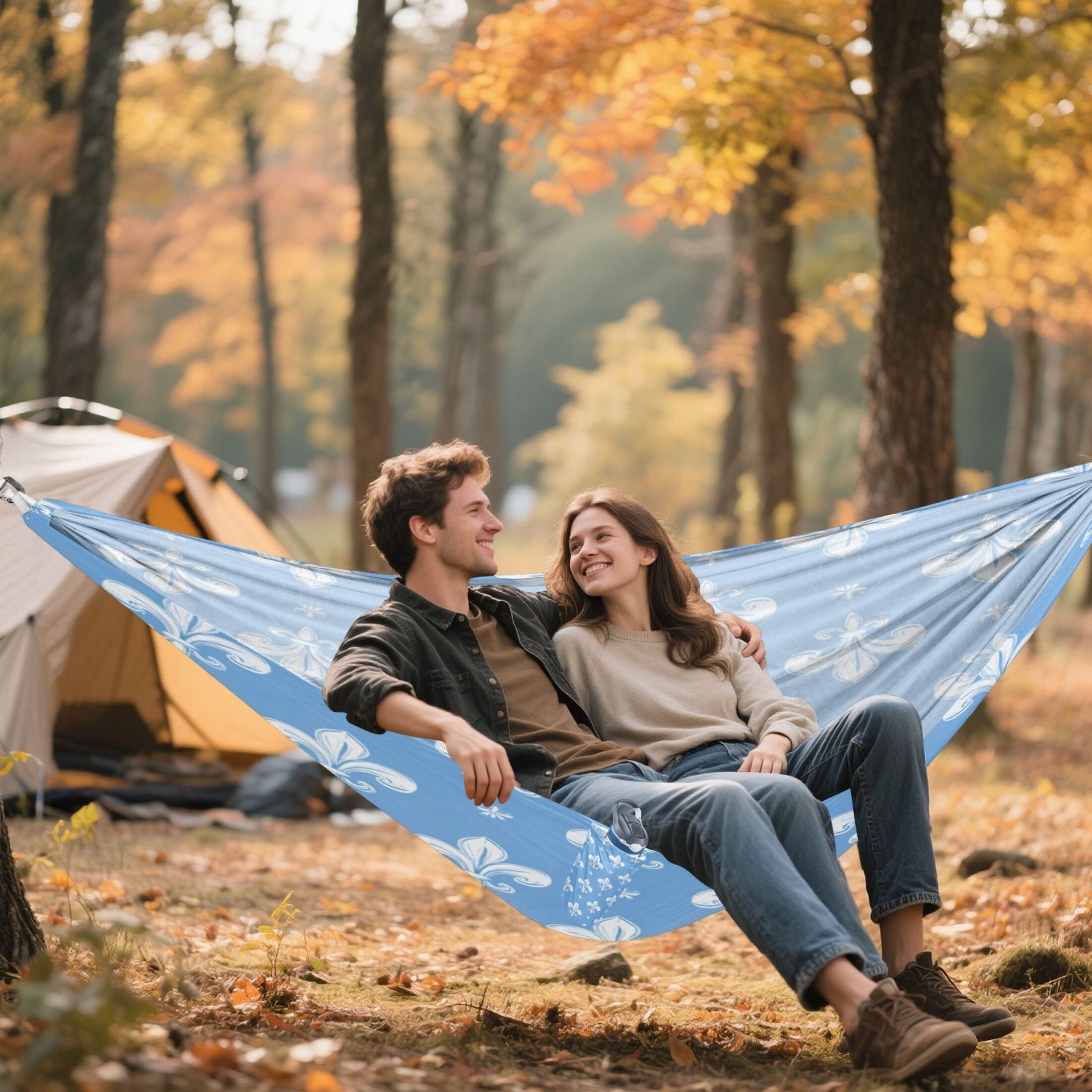 Hammock Camping Hammock Nylon Portable Hammock Travel Camping Hammock Fleur De Lis Sky Blue Motif
