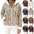thumbnail image 5 of Women's Casual Fashion Long-Sleeve Zip-Up Fleece Hooded Cardigan with Christmas Print, Cozy and Warm for Winter Season,Red,XL, 5 of 5