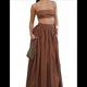 thumbnail image 3 of Conjunto de 2 Piezas para Mujer, Sin Mangas, con Tirantes, Corte A, Falda Maxi, Informal, Plisada, Estilo , Estilo Bohemio, con Bolsillo. Marrón L, 3 of 9