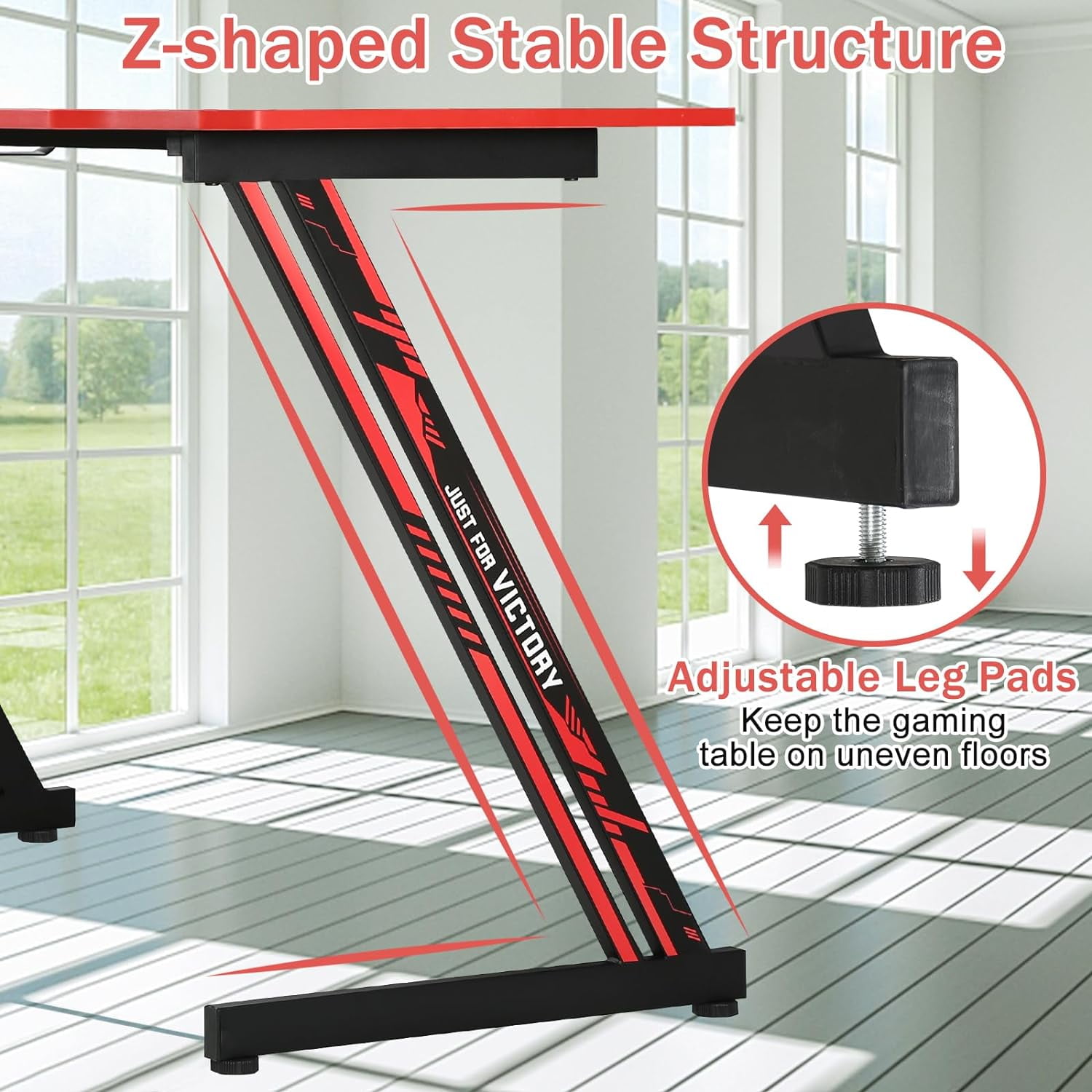 Dkelincs 47 inch Gaming Desk Z-Shaped Computer Desk Home Office Desk with Headphone Hook, Red