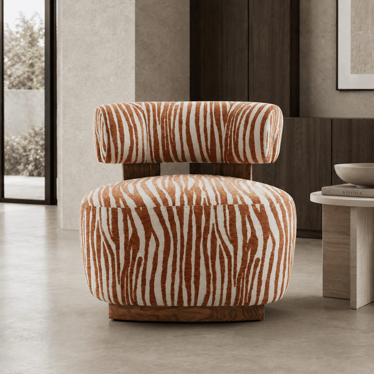 Aenkyo Zebra Stripe Chenille Accent Chair, 24 Inch Deep Seat Armless Chair, Rustic Orange