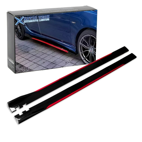 Xotic Tech 86.5 Inch/2.2M Car Lower Side Skirts Protect Rocker Panel Splitter Winglets Diffuser Bottom Line Extension Body Kit Universal Fit Most Vehicles (Glossy Black w/ Red Strip)