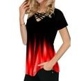 thumbnail image 3 of WISEFIN Womens Gradient Print Short Sleeve V-Neck Criss Corss T-Shirt Blouse Tops, 3 of 3