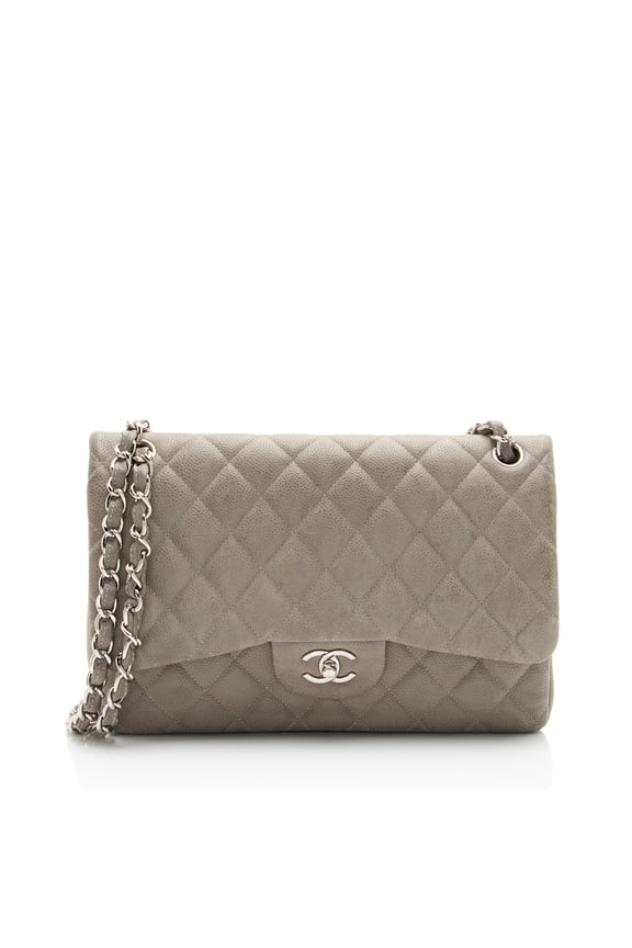 Pre-Owned Chanel Matte Caviar Leather Classic Jumbo Double Flap Bag