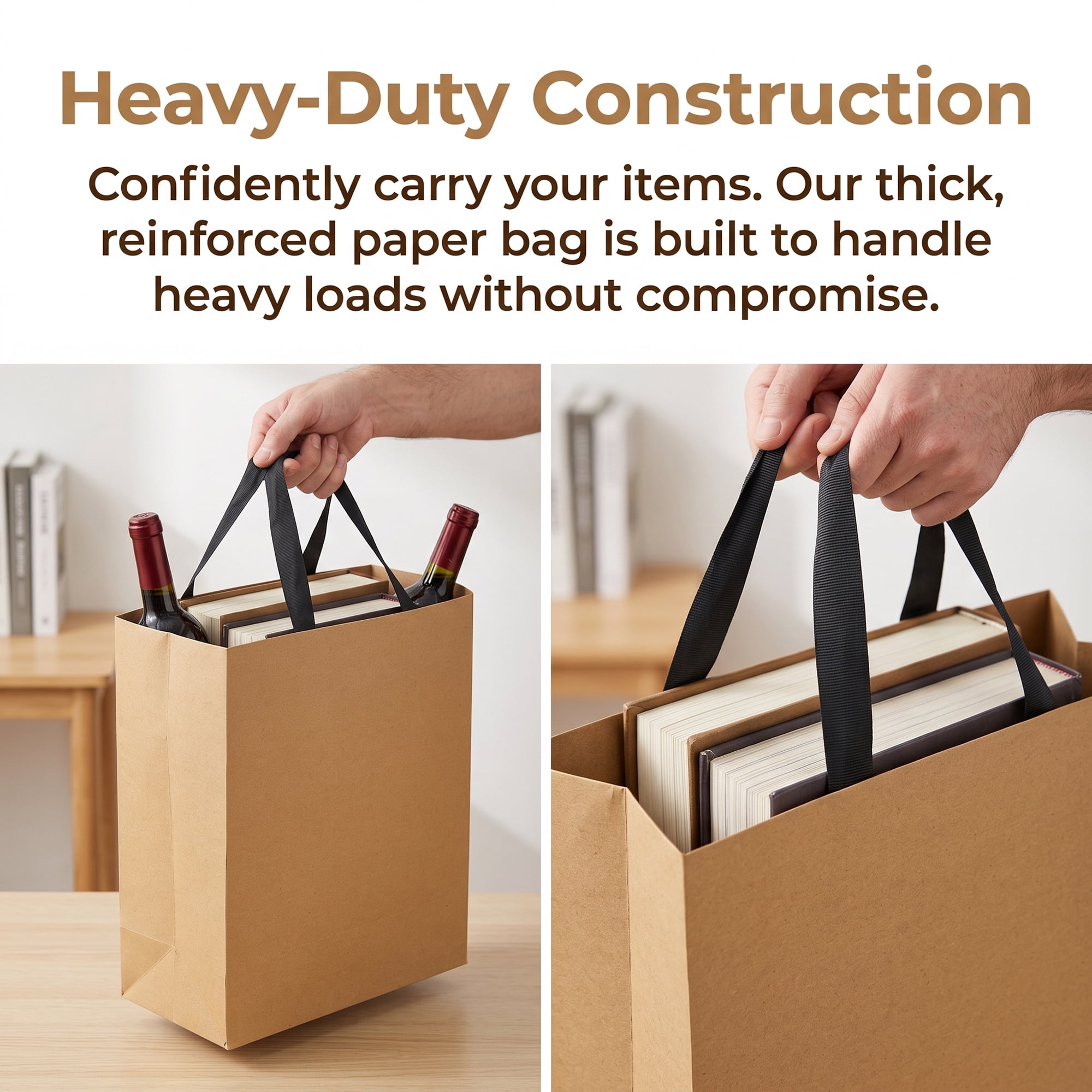 Unique Bargains Sturdy Thick Horizontal Paper Gift Bags Brown 8.3" x 4.3" x 10.6"