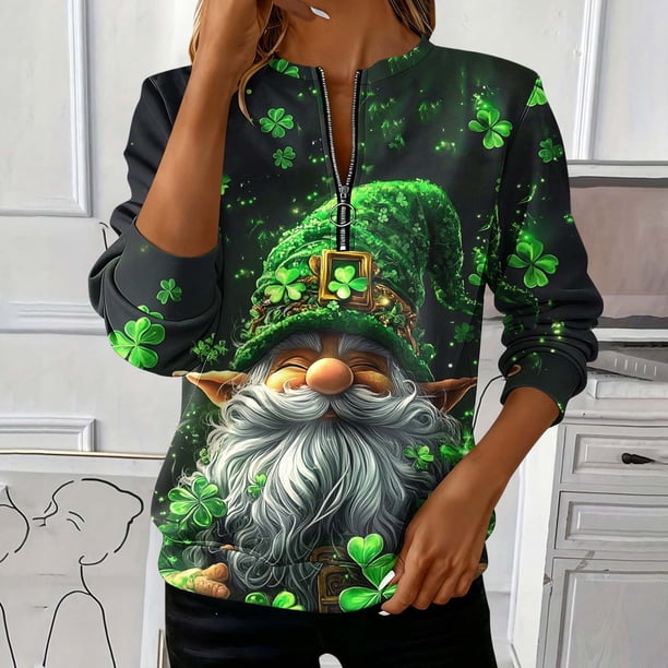 TaTaai Ladies Fashion St. Patrick's Day Printed Loose Round Neck Sweatshirt Long Sleeve Casual Top Soft Comfortable for Daily Home Office Streetwear Spring Fall Winter Gift