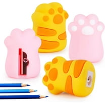 4 PCS Cat Paw Pencil Sharpener, Cute Manual Pencil Sharpener for People, Small Handheld Pencil Sharpeners for , Kawaii  Office Supplies Gifts for People, Mini Stationery Pink/Yellow