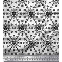 Soimoi Black Cotton Duck Fabric Geometrical Star Geometric Print Fabric by the Yard 42 Inch Wide