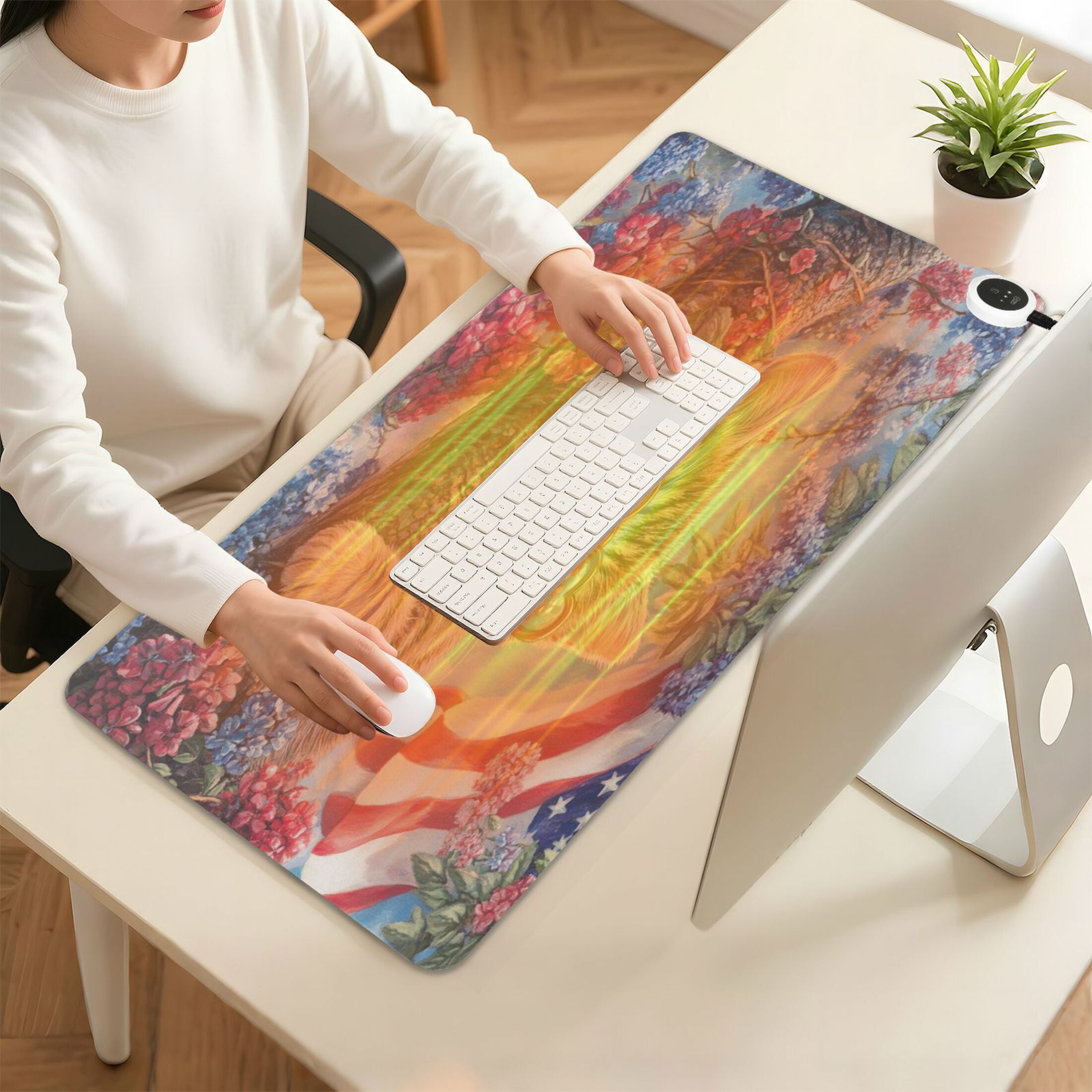 Wobogo 4th Of July Cat Heated Mouse Pad Extra-Large Desk Mat With 3 Heating Levels and 3-hour Auto Shut-Off Protection Ideal for Computer Keyboards Home Office Hand-warming Essential 31.5in × 13in