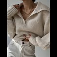 thumbnail image 4 of Suéteres de Larga para Mujer, Suéter Ajustado y Elástico de Gran Tamaño, Jersey de Punto Acanalado de Color Liso. Albaricoque XL, 4 of 8