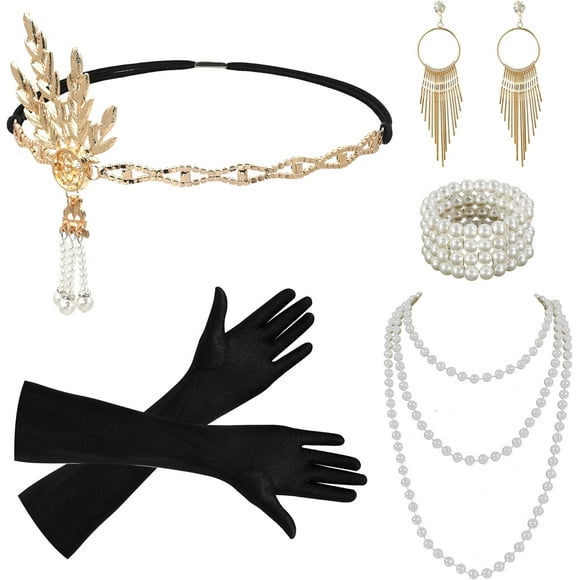 GHSDFBB Flapper Accessories Set 1920s Great Gatsby Costume outfit for Women Girls Roaring 20s Accessories Jewelry Headpiece