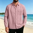 thumbnail image 2 of Lmueinov Long Sleeve Shirts for Men Solid Collared Loose Fit Button Up Tops with Pocket Lightweight Button Down Casual Office Outdoor Outfits, 2 of 4