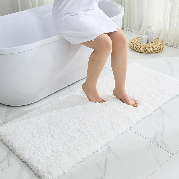 White Bathroom Runner Rug 24x70 Non Slip Fluffy Long Bath Mat for Bathroom Floor Washable Plush Luxury Bath Rug for Tub Absorbent Bathroom Shower Sink Mat Bedside Rug