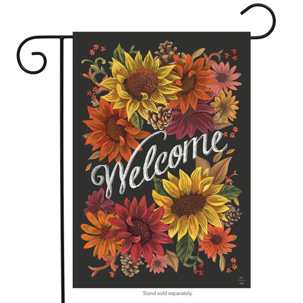 Welcome Sunflowers 12.5 x 18 Wreath Plaid Flag Waterproof Autumn Garden Flag 