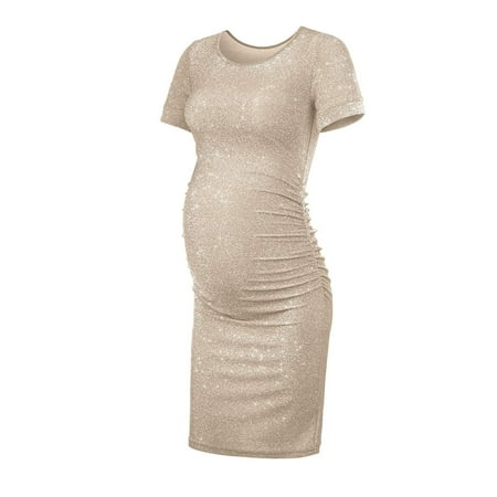 

TANGNADE Sequins Maternity Photoshoot or Baby Shower Side Ruched Party Maternity Dress