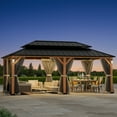 thumbnail image 3 of Modern Shade Hardtop Gazebo 12' x 20' with 4 LED Lights, Permanent Gazebo with Double Galvanized Steel Roof for Outdoor Backyard, Brown, 3 of 8
