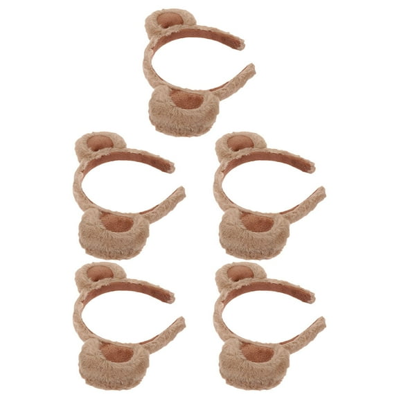 ELAYARD 5Pcs Soft Brown Plush Bear Ear Headband Lightweight Animal Hair Band for Face Wash