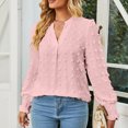 thumbnail image 2 of Camisas de manga larga con cuello en V para mujer, blusas holgadas con diseño de lunares y puños fruncidos a la moda de otoño, Tops rosa XXL, 2 of 6