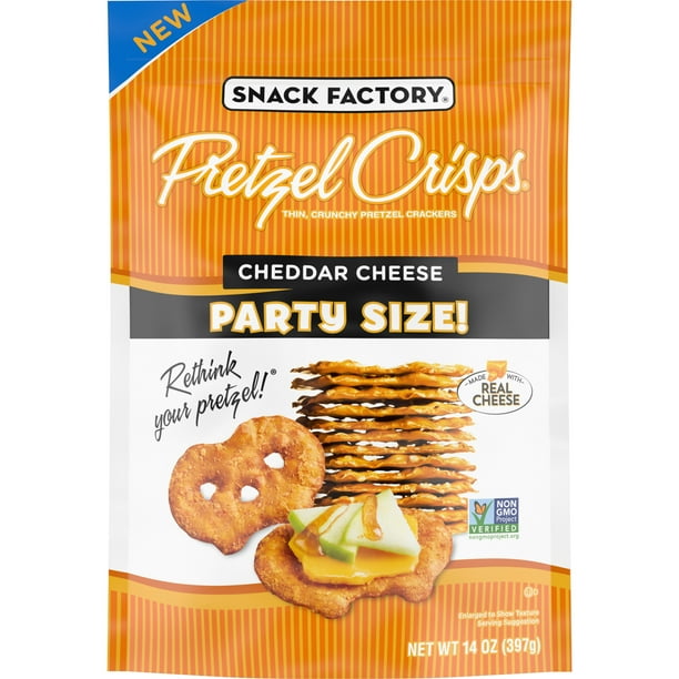 Snack Factory Pretzel Crisps, Cheddar Cheese, Large Party Size, 14 oz