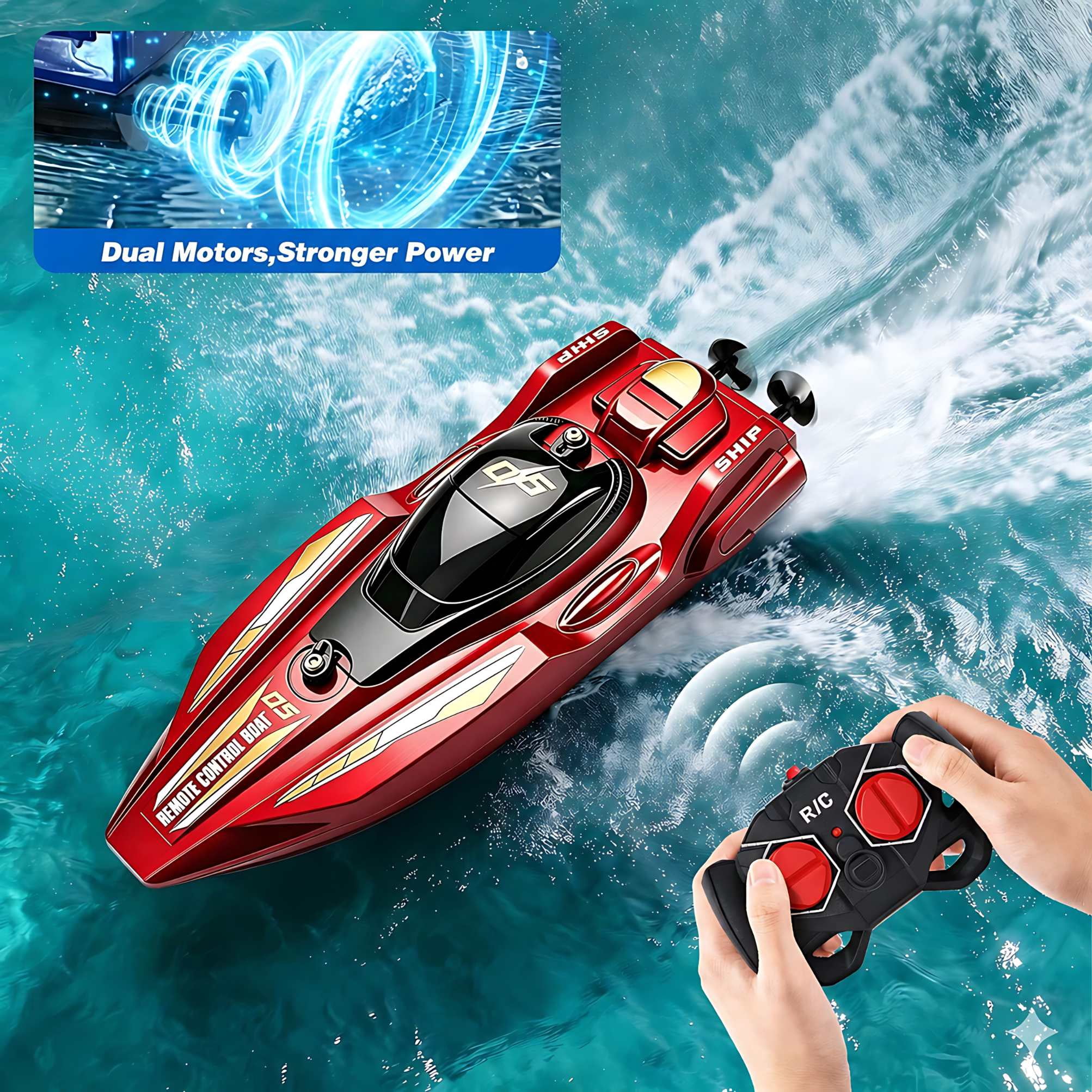 2.4GHz High-Speed Remote Control Racing Watercraft for Pools & Lakes | Dual Motor Waterproof RC Boat for Boys & Girls Ages 8-12