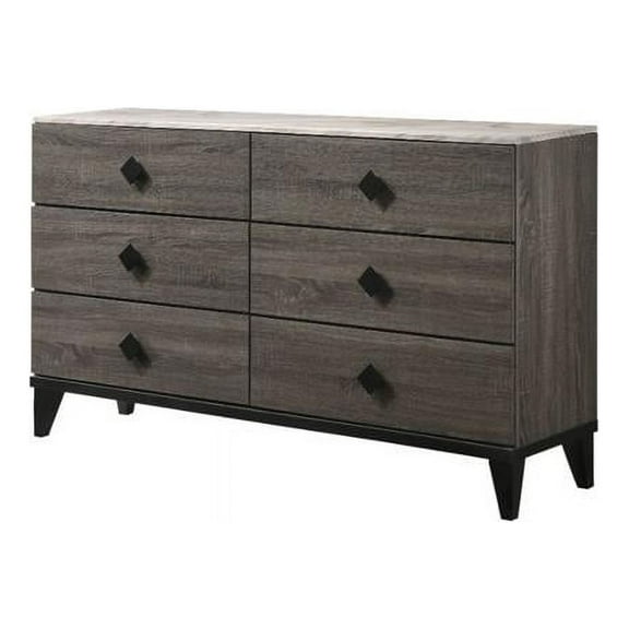 ACME Avantika Dresser in Faux Marble and Rustic Gray Oak