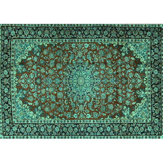 Ahgly Company Indoor Rectangle Persian Turquoise Blue Traditional Area Rugs, 2' x 5'