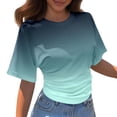 thumbnail image 2 of TrendOFT Ruched Shirts for Women Gradient Color Crew Neck Half Sleeve Summer 2026 Casual Cinched Waist Crop Tops Green XXXXL, 2 of 4