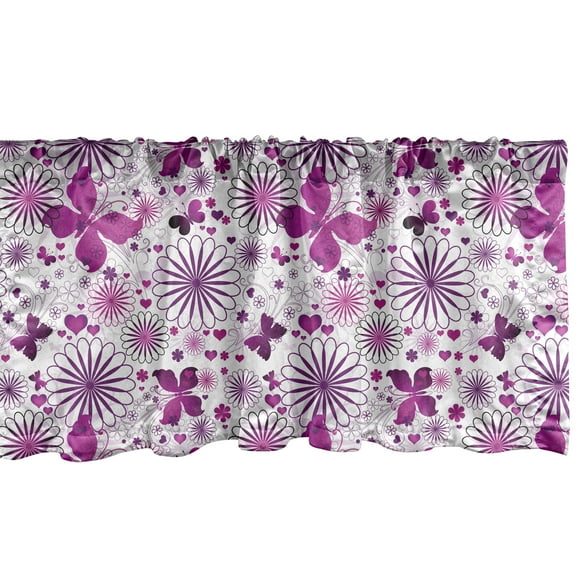 Ambesonne Butterfly Window Valance, Purple Color Fauna, 54" X 18", Purple White
