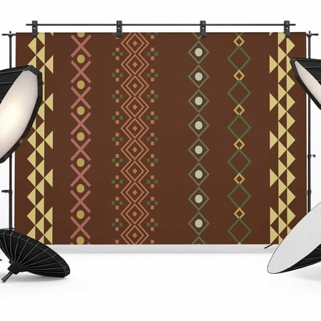 Photo Backdrop 5x7 ft Brown Boho Geometric Photography Backdrops Curtains Wall Covering Bohemian Tribal Stripes Photo Booth Drapes for Backdrop Photoshoot Wedding Party Birthday Background Screen
