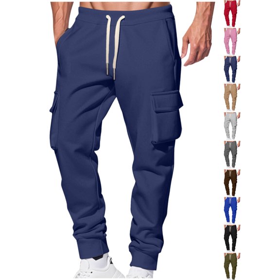 Men's Sweatpants with Pockets Solid Color Thick Sweat With Elastic Waistband Workwear Gym Workout Wear