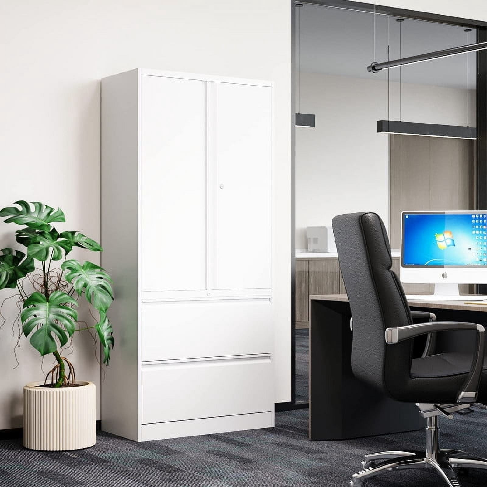 MIIIKO File Cabinets for Home Office, Lateral File Cabinets with Lock,Steel Storage Cabinet with 2 Drawers and Doors for Hanging Files Letter/Legal/A4 Size Files
