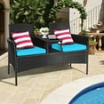 thumbnail image 4 of Costway Patio Rattan Conversation Set Loveseat Sofa Cushioned Coffee Table Turquoise, 4 of 9