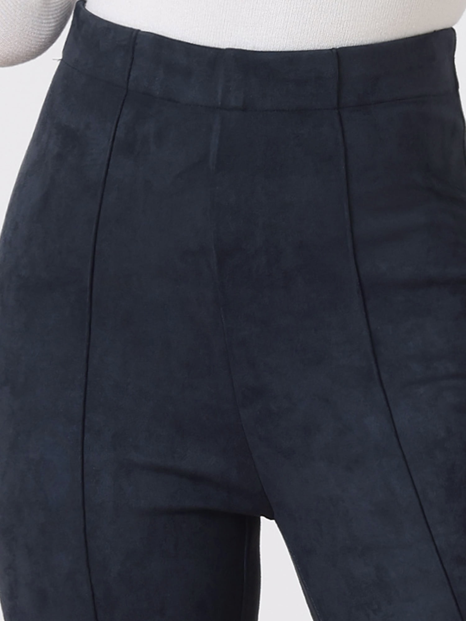 Unique Bargains Womens' Velvet Elastic Waist Side Zipper Narrow Leg Skinny Casual Pants M Navy Blue