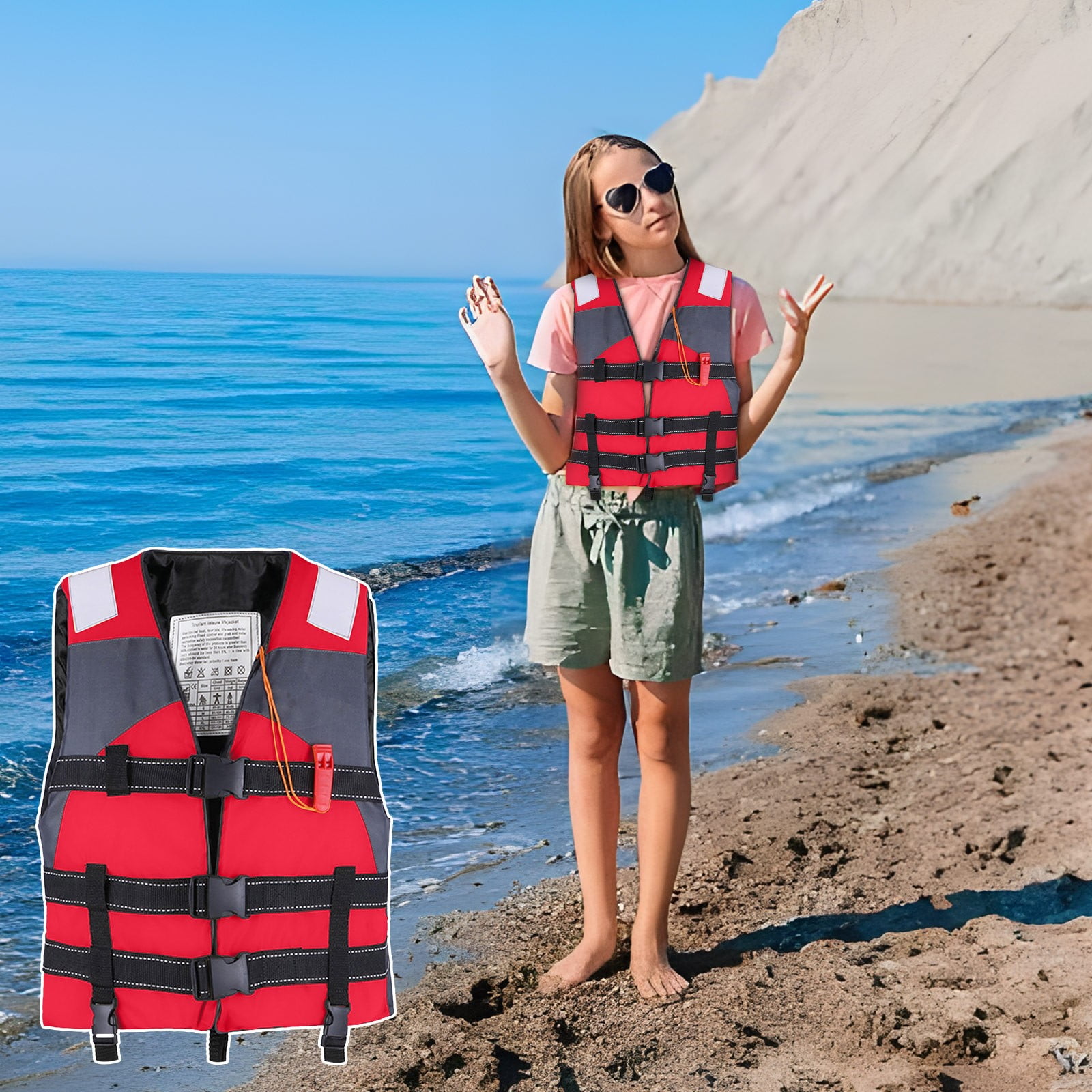 FastXmas Kids Swim Vest, Buoyancy Life Jacket with Adjustable Crotch Strap, Lightweight Swimming Training Toddler Floaties Swimming Aid Boating Vest for Outdoor Watersports Fishing Fit for 33-88 lbs