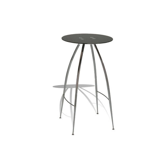 Pub Table Tempered Black Glass with Chrome Legs