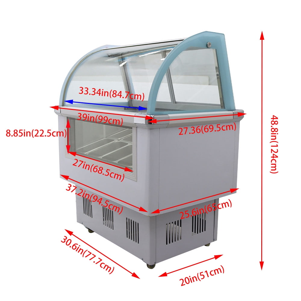 10 Pan Ice Cream Display Cabinets Hard Freezing Square Boxes Stores Commercial Electricity 220V 36Gal
