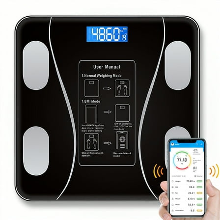 USB Powered LCD Display Body Fat Analyzer with Bluetooth, Auto-On/Off, Black