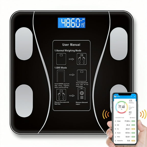 USB Powered LCD Display Body Fat Analyzer with Bluetooth, Auto-On/Off, Black