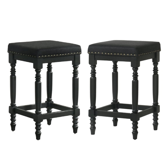 Dtwnek Set of 2 Wooden Counter Stool with Padded Seat, 26 Inch Counter Height Barstool for Kitchen, Dining Room, Black
