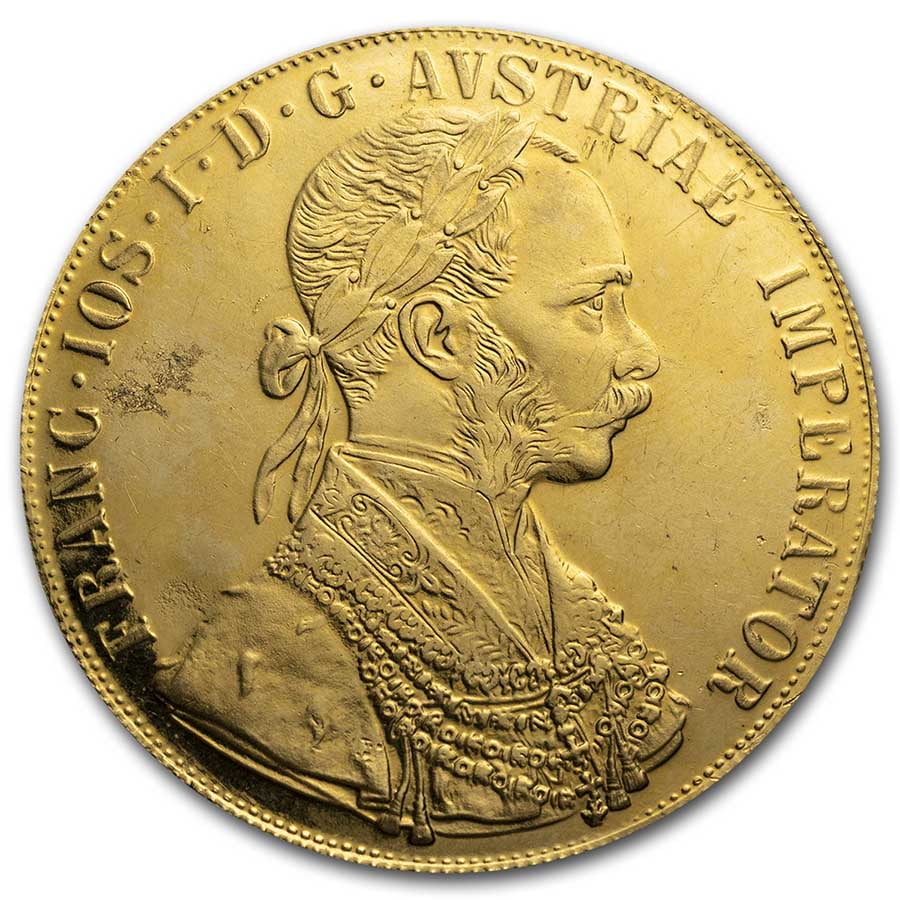 1915 Austria Gold 4 Ducat AU-BU, Emperor Franz Joseph I