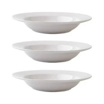 Pasta Bowls Set of 3, Plastic Soup Bowls, White Cereal Bowls, Rimmed Deep Soup Plates, Large Salad Bowls, Wide Rim Pasta Plates, Big Bowls for Kitchen, Microwave Dishwasher Oven Safe