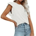 thumbnail image 1 of Pompotops Mode Femmes Décontracté Col Rond Double Couche Poche à Volants Manches Courtes Chandail T-Shirt Blouse, 1 of 4