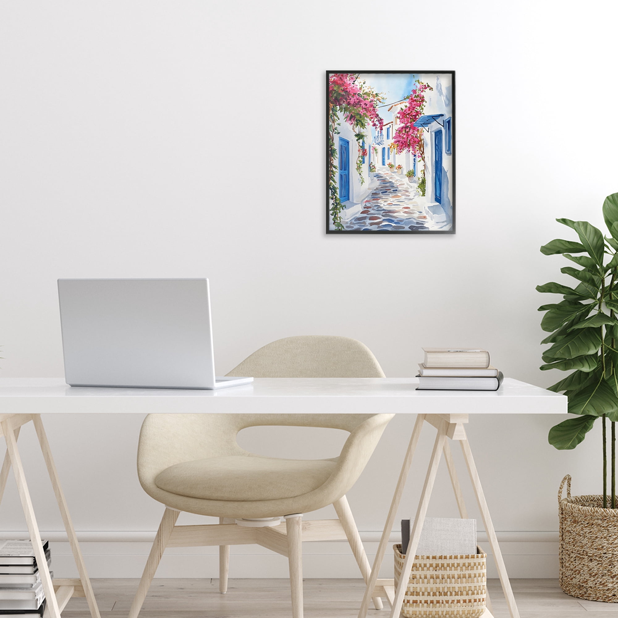 Stupell Industries Santorini Stone Street Pathway Black Framed Giclee Art, design by LSR Design Studio