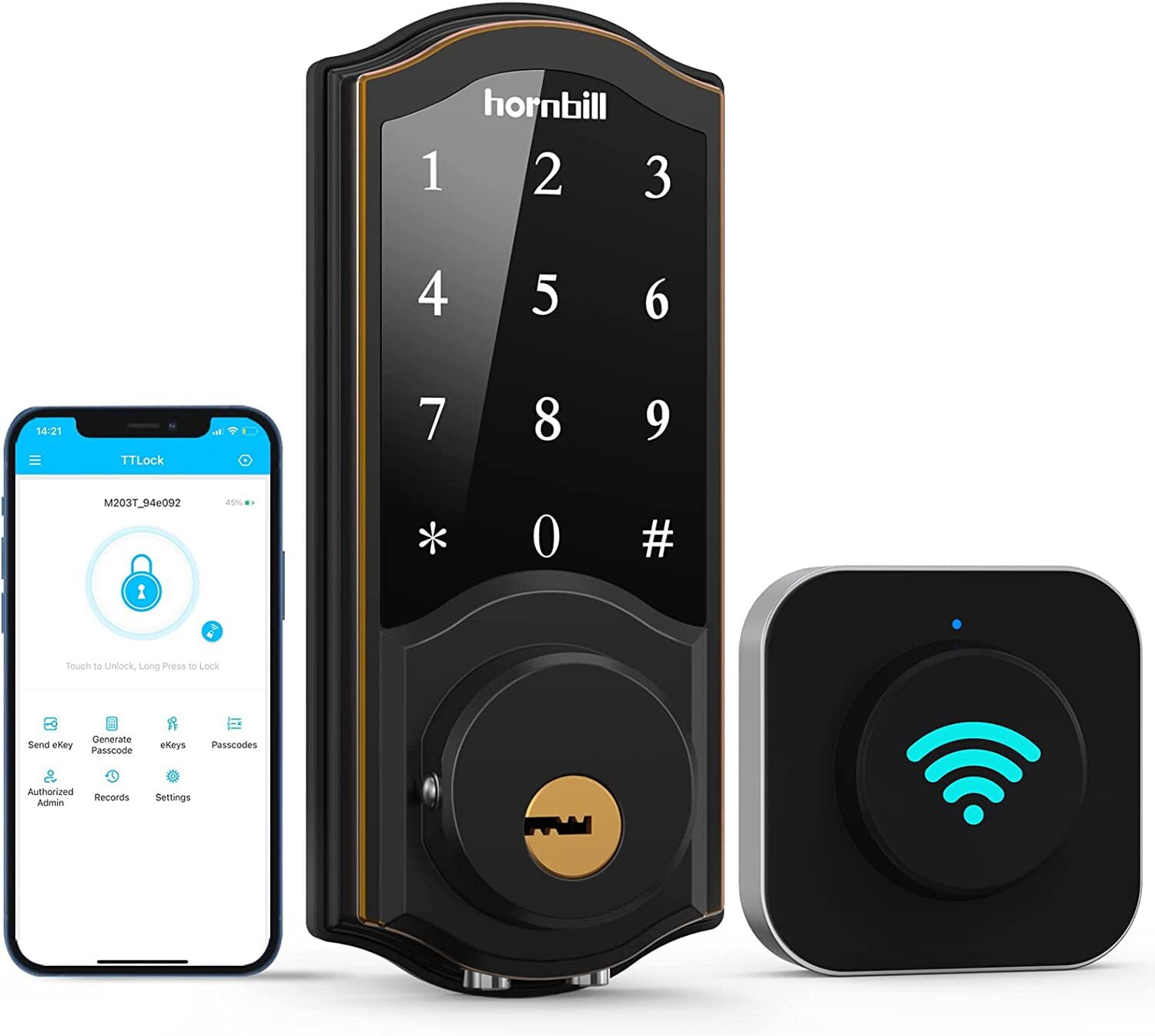 WiFi Smart Locks Deadbolt with Keypad, Hornbill Keyless Entry Digital