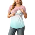 thumbnail image 2 of Frostluinai Maternity Nursing Tops for Women Ombre Gradient Print Double Layer Easy Lift Up Crew Neck Short Sleeve Breastfeeding Shirt, 2 of 10