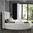 thumbnail image 5 of Meridian Furniture King Size Deep Button Tufting Modern Velvet Platform Bed with Storage, Cream, 5 of 11