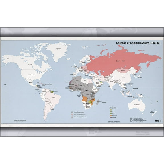 24"x36" Gallery Poster, cia world map of colonial system collapse 1953-68