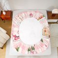 thumbnail image 5 of Feelyou Cartoon Xmas Cabin Twin Sheet Sets for Teens, Kawaii Santa Claus Gift Twin Fitted Sheet, Pink Watercolor Plaid Flat Sheet, Breathable Home Decor, 3pcs, 5 of 7