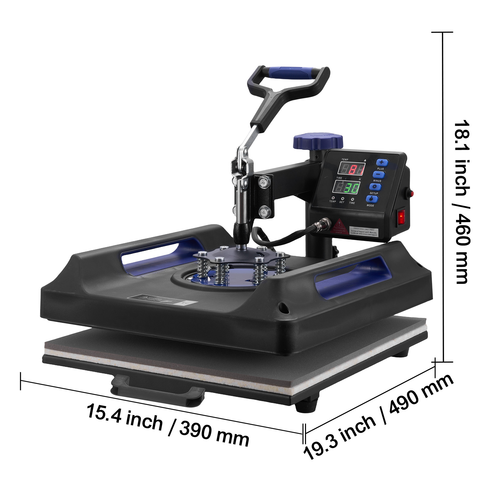KFFKFF 15 x 15 inch Heat Press Machine, 8-in-1 Transfer Tool with 30 oz Tumbler Attachment, 360° Swing-Away Design, Digital Controls, Teflon-Coated Surface, Suitable for T-Shirts, Mugs, Hats, Plates