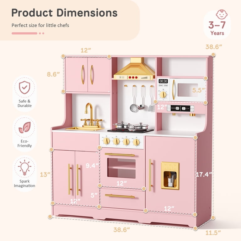 AILEEKISS Wood Kids Play Kitchen, Pink photo 5